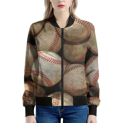 Grunge Baseballs Print Women's Bomber Jacket