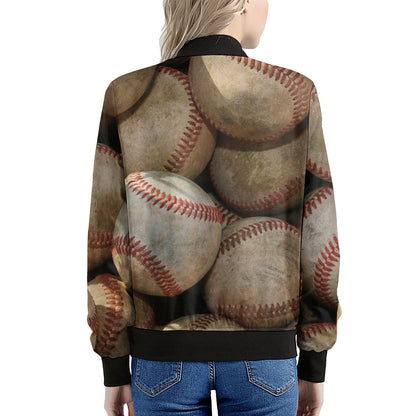 Grunge Baseballs Print Women's Bomber Jacket
