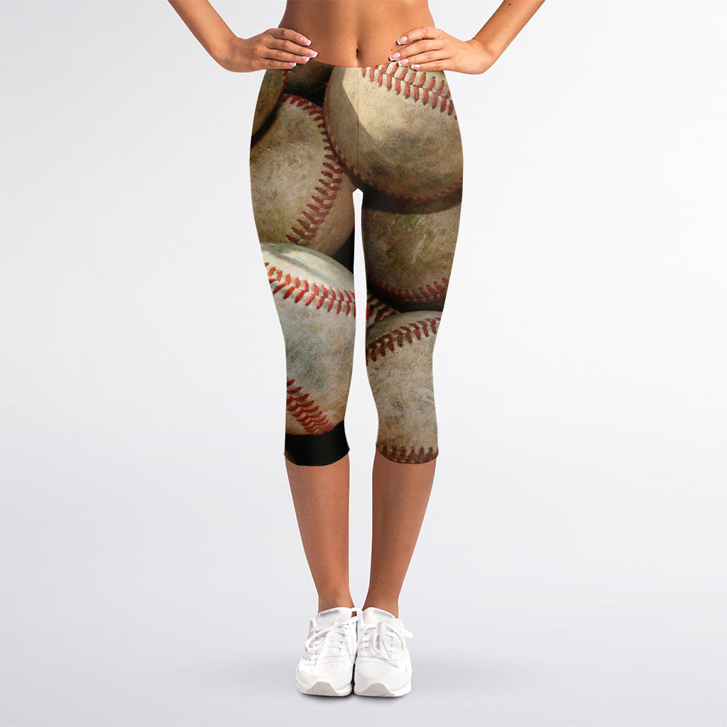 Grunge Baseballs Print Women's Capri Leggings
