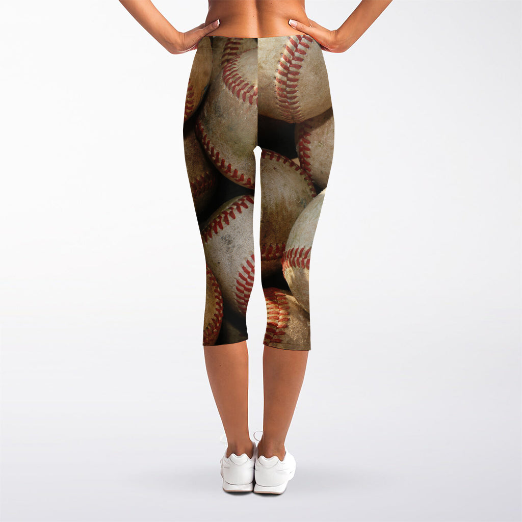 Grunge Baseballs Print Women's Capri Leggings