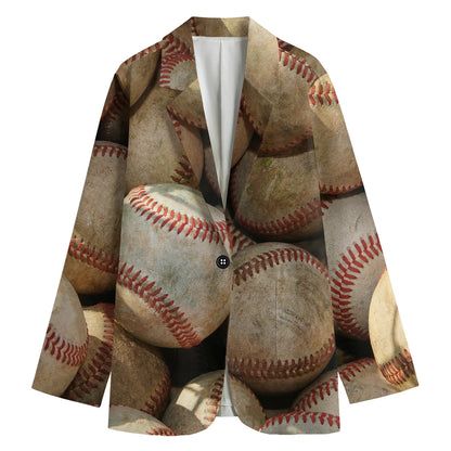 Grunge Baseballs Print Women's Cotton Blazer