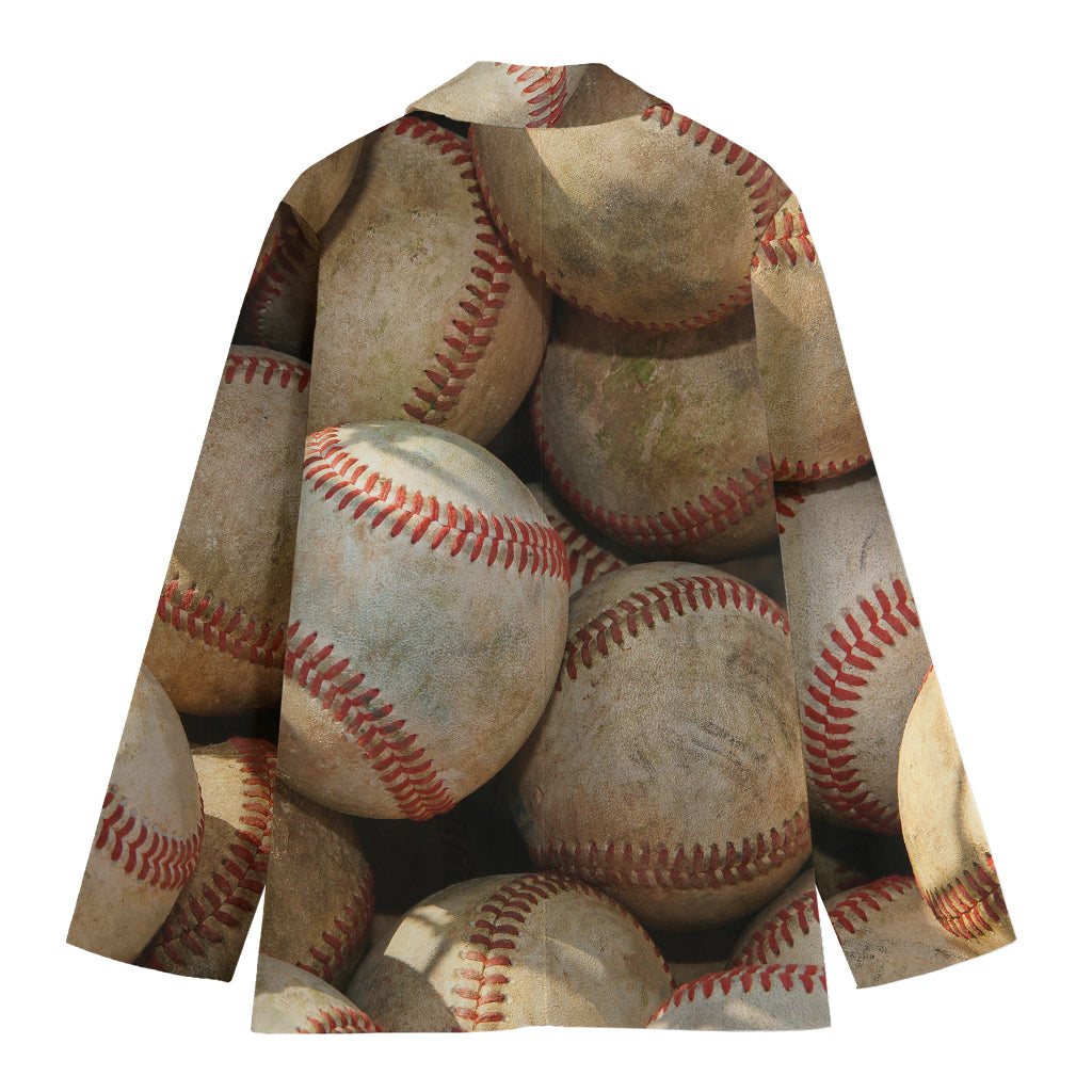 Grunge Baseballs Print Women's Cotton Blazer