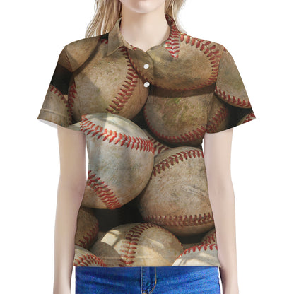 Grunge Baseballs Print Women's Polo Shirt