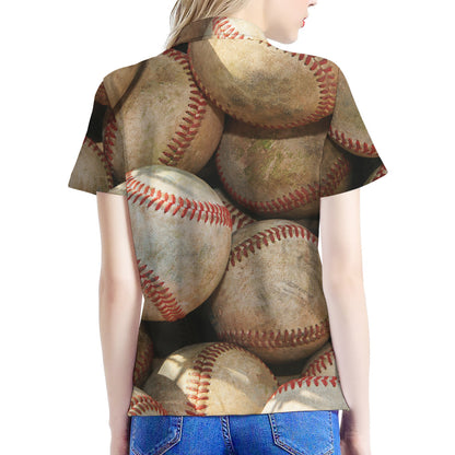 Grunge Baseballs Print Women's Polo Shirt
