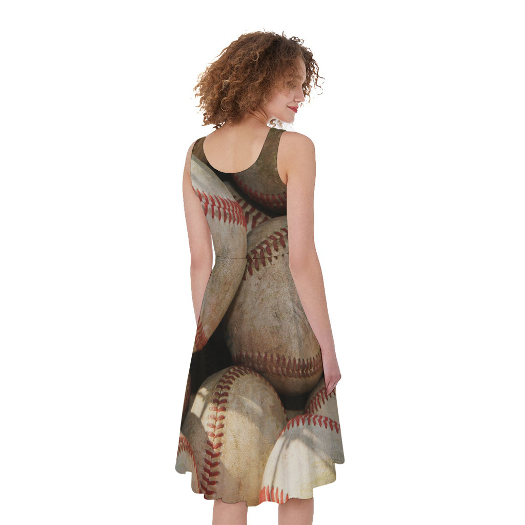 Grunge Baseballs Print Women's Sleeveless Dress