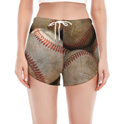 Grunge Baseballs Print Women's Split Running Shorts