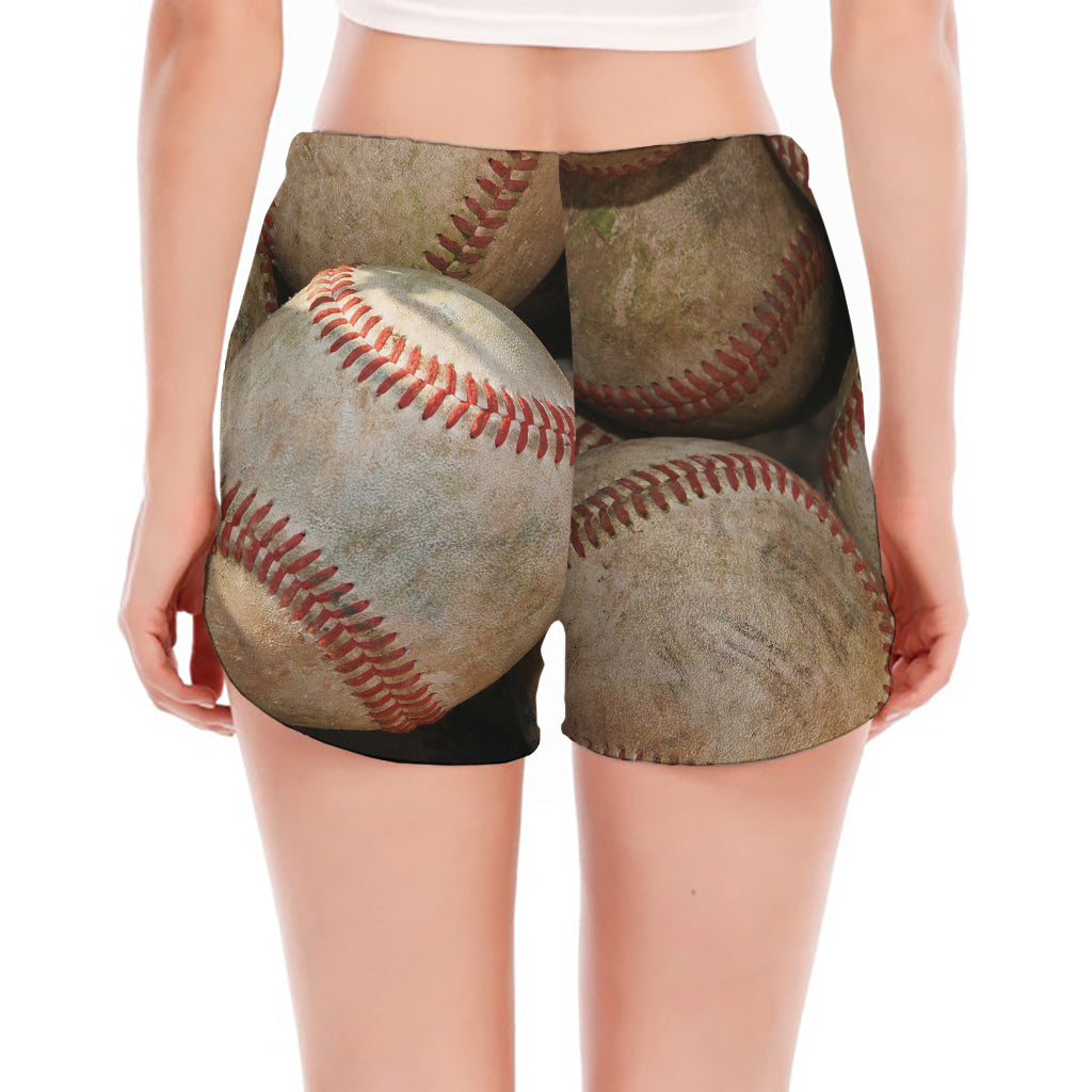 Grunge Baseballs Print Women's Split Running Shorts