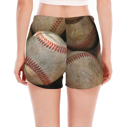 Grunge Baseballs Print Women's Split Running Shorts
