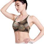 Grunge Baseballs Print Women's Sports Bra