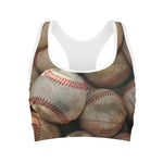 Grunge Baseballs Print Women's Sports Bra