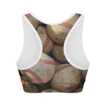 Grunge Baseballs Print Women's Sports Bra