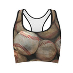 Grunge Baseballs Print Women's Sports Bra