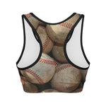 Grunge Baseballs Print Women's Sports Bra