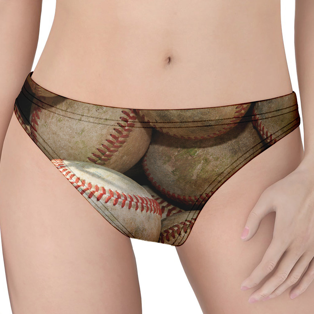 Grunge Baseballs Print Women's Thong