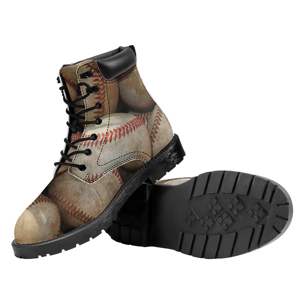 Grunge Baseballs Print Work Boots