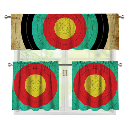 Grunge Bullseye Target Print 3 Piece Kitchen Curtains