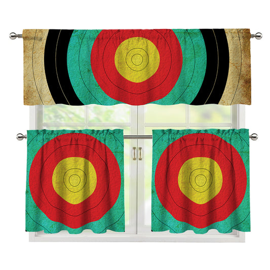 Grunge Bullseye Target Print 3 Piece Kitchen Curtains