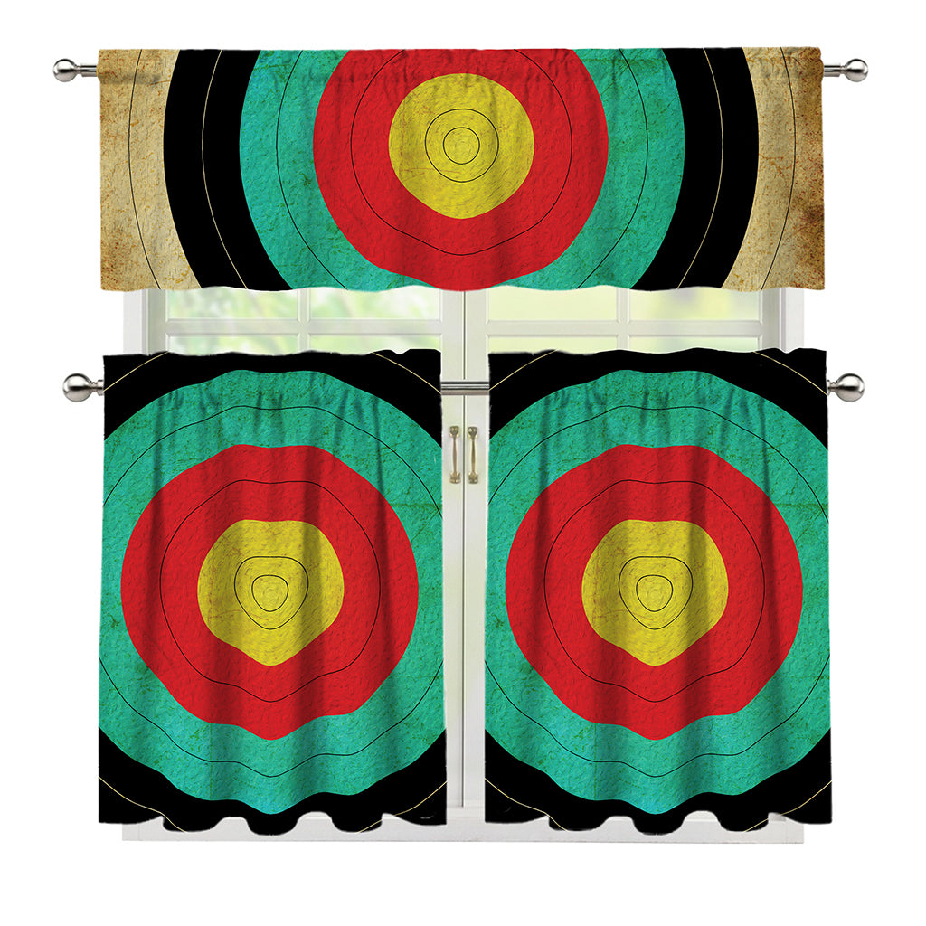 Grunge Bullseye Target Print 3 Piece Kitchen Curtains