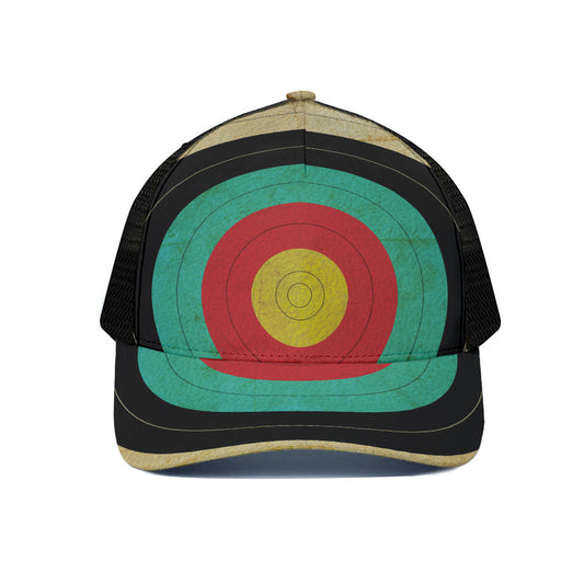 Grunge Bullseye Target Print Black Mesh Trucker Cap