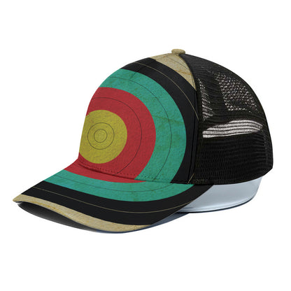 Grunge Bullseye Target Print Black Mesh Trucker Cap