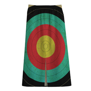 Grunge Bullseye Target Print Cotton Front Slit Maxi Skirt