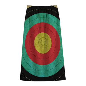 Grunge Bullseye Target Print Cotton Front Slit Maxi Skirt