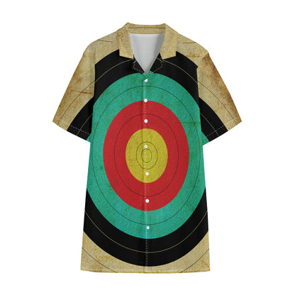 Grunge Bullseye Target Print Cotton Hawaiian Shirt