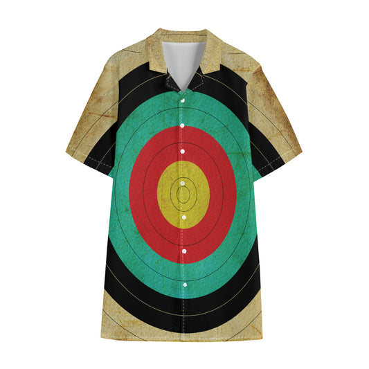 Grunge Bullseye Target Print Cotton Hawaiian Shirt