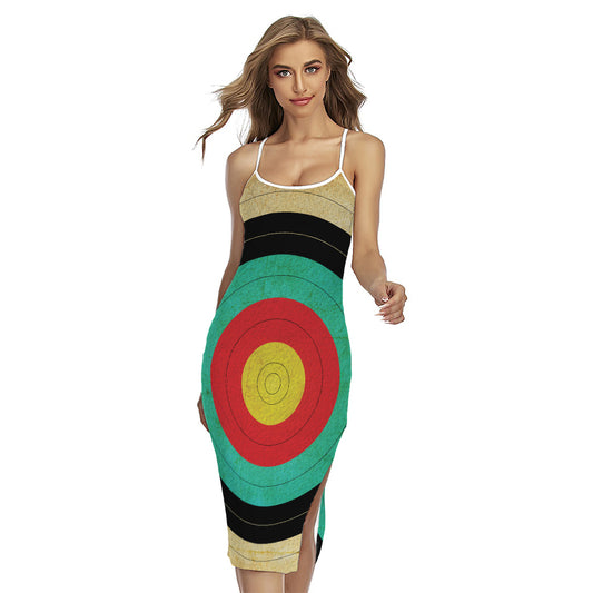 Grunge Bullseye Target Print Cross Back Cami Dress