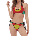 Grunge Bullseye Target Print Halter Scoop Tie Side Bikini