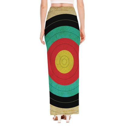 Grunge Bullseye Target Print High Slit Maxi Skirt