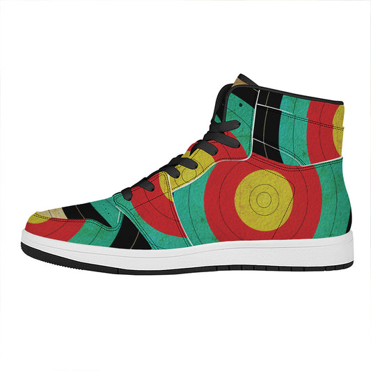 Grunge Bullseye Target Print High Top Leather Sneakers