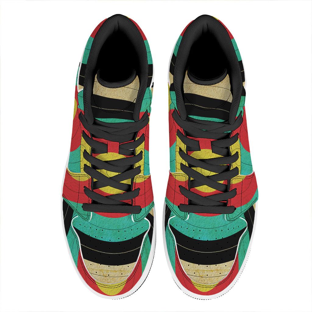 Grunge Bullseye Target Print High Top Leather Sneakers