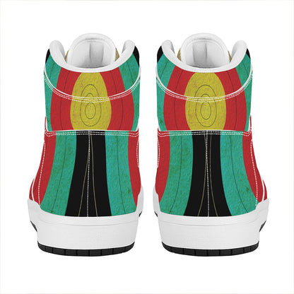 Grunge Bullseye Target Print High Top Leather Sneakers