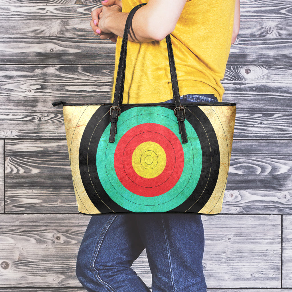 Grunge Bullseye Target Print Leather Tote Bag