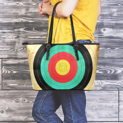 Grunge Bullseye Target Print Leather Tote Bag