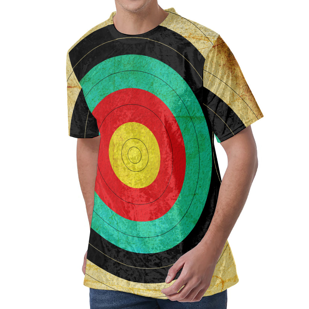 Grunge Bullseye Target Print Men's Velvet T-Shirt