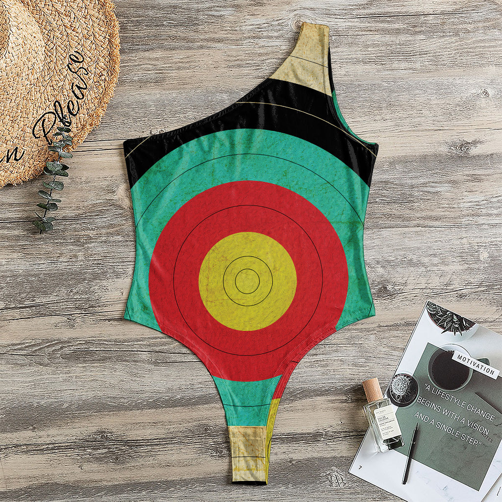 Grunge Bullseye Target Print One Shoulder Bodysuit