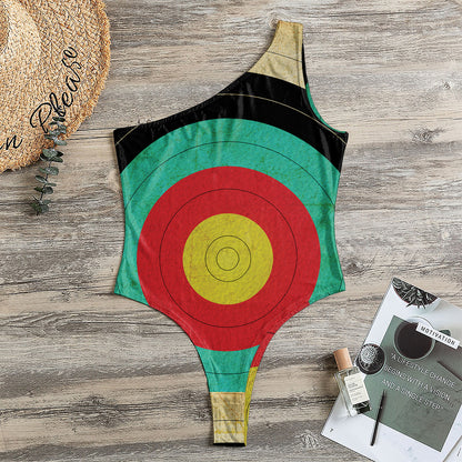 Grunge Bullseye Target Print One Shoulder Bodysuit