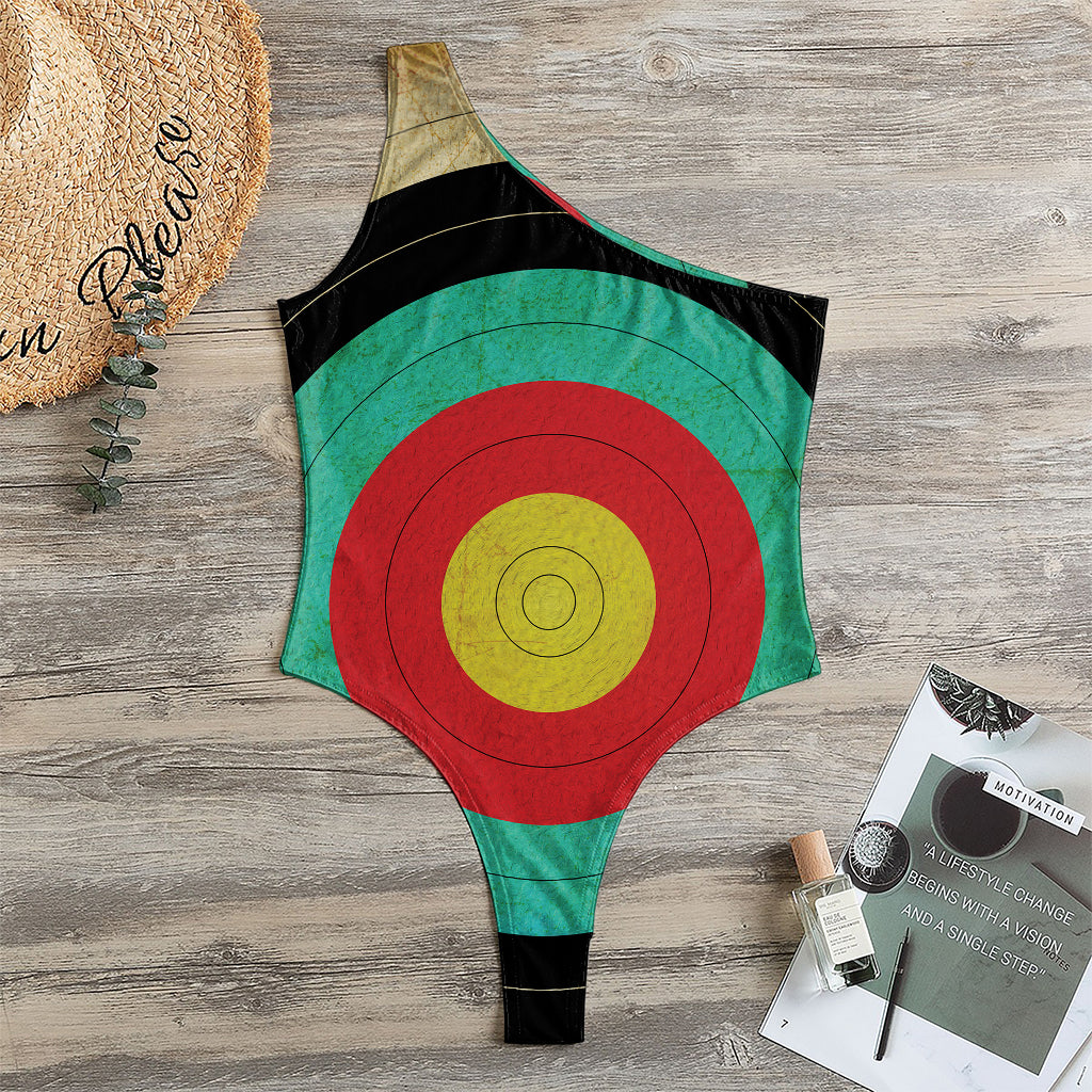 Grunge Bullseye Target Print One Shoulder Bodysuit