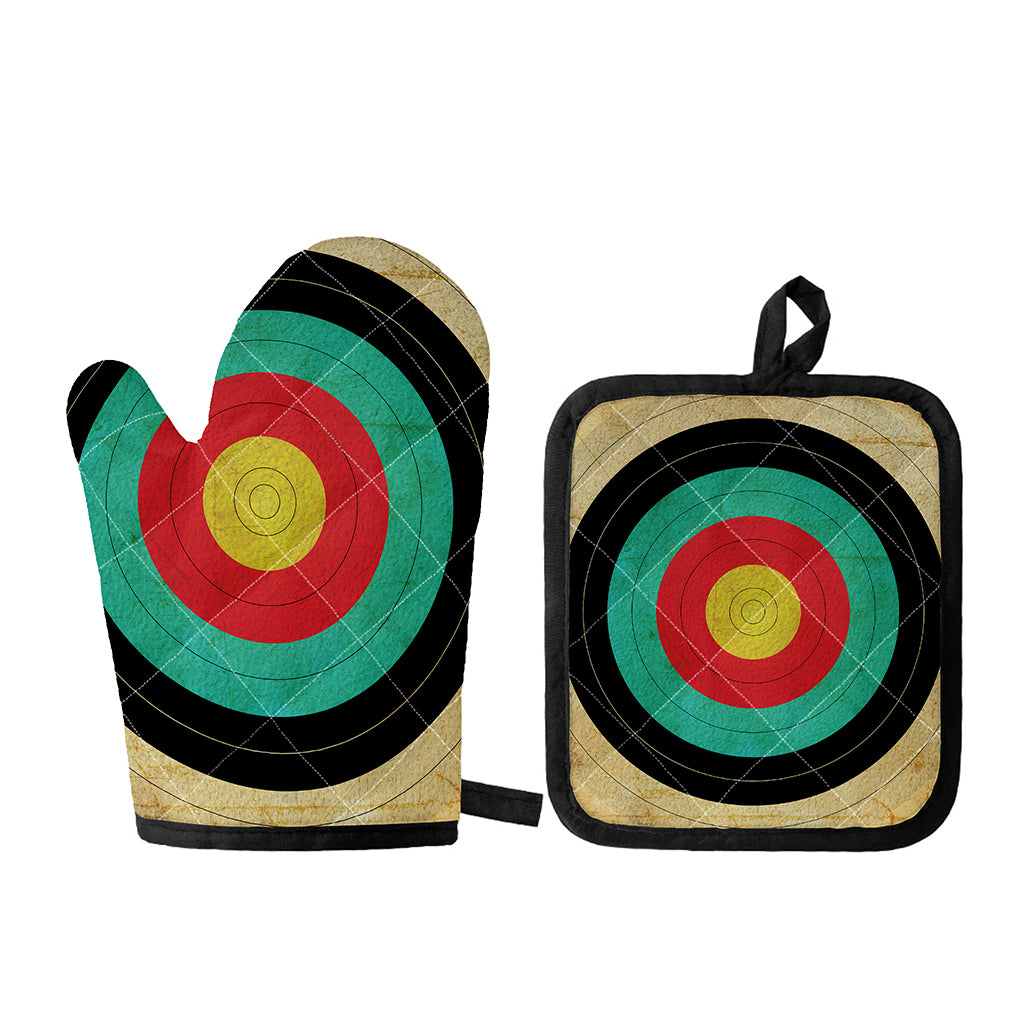 Grunge Bullseye Target Print Oven Mitt And Pot Holder Set