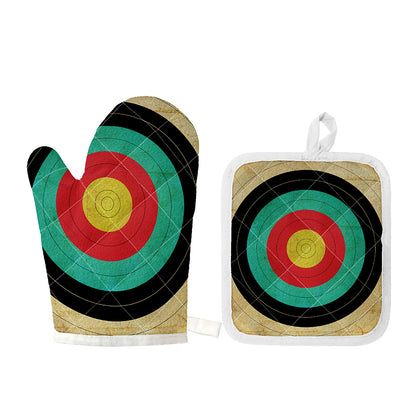 Grunge Bullseye Target Print Oven Mitt And Pot Holder Set