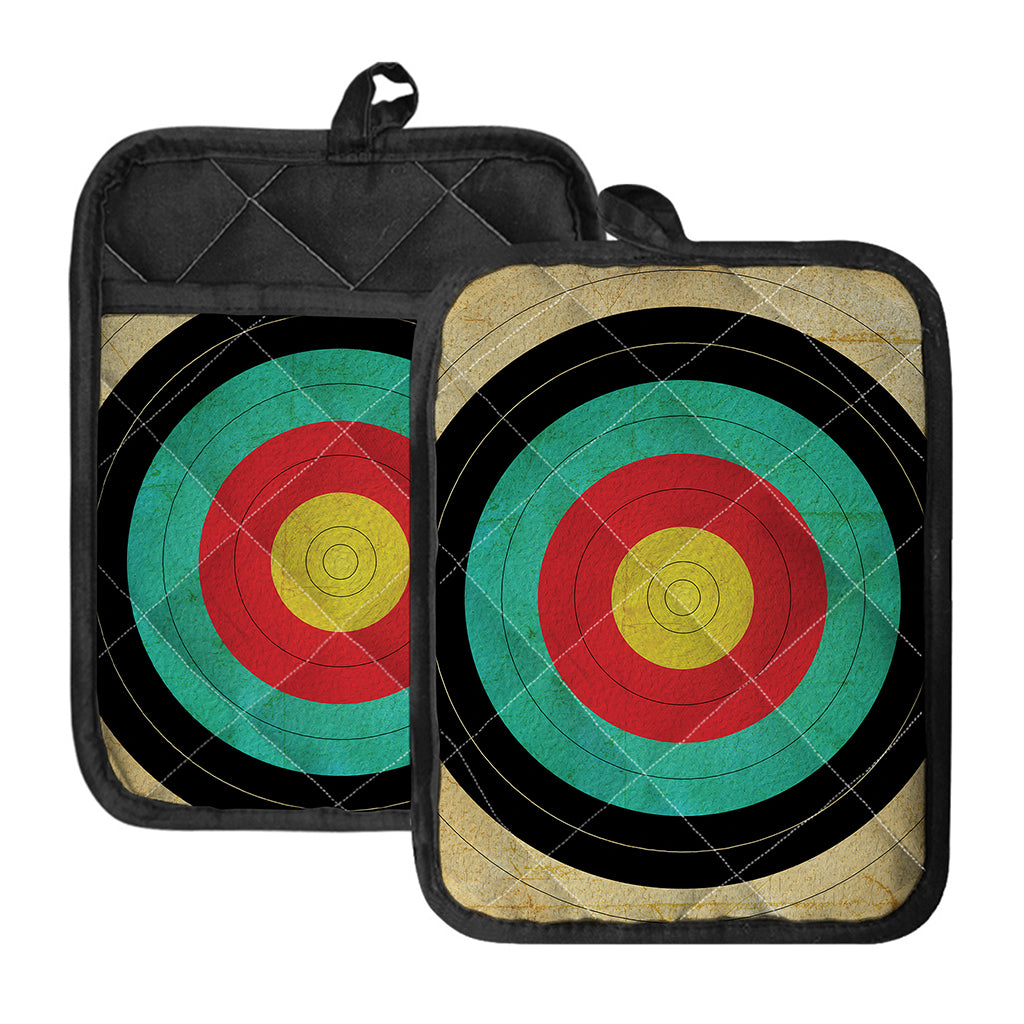 Grunge Bullseye Target Print Pot Holders With Pocket