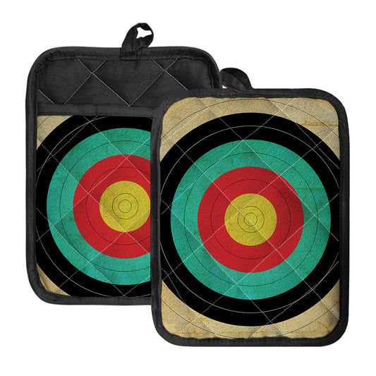 Grunge Bullseye Target Print Pot Holders With Pocket