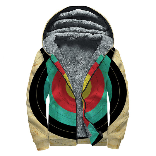 Grunge Bullseye Target Print Sherpa Lined Zip Up Hoodie