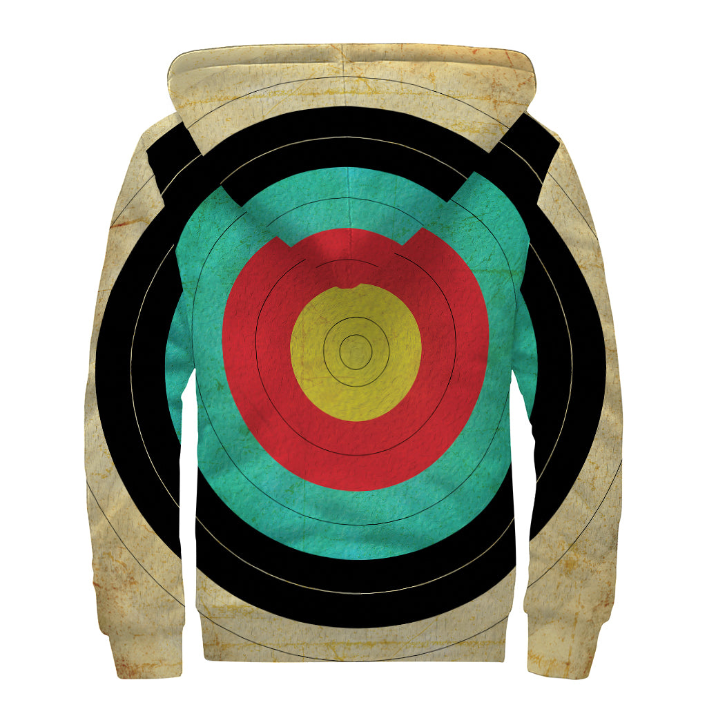 Grunge Bullseye Target Print Sherpa Lined Zip Up Hoodie
