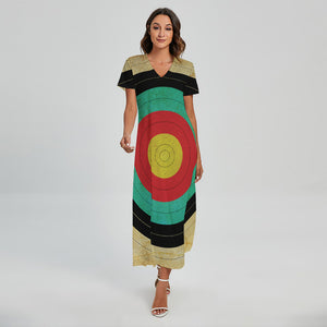 Grunge Bullseye Target Print Short Sleeve Maxi Dress