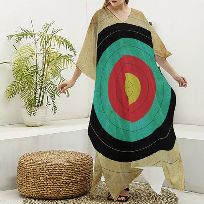 Grunge Bullseye Target Print Silk V-Neck Kaftan Dress