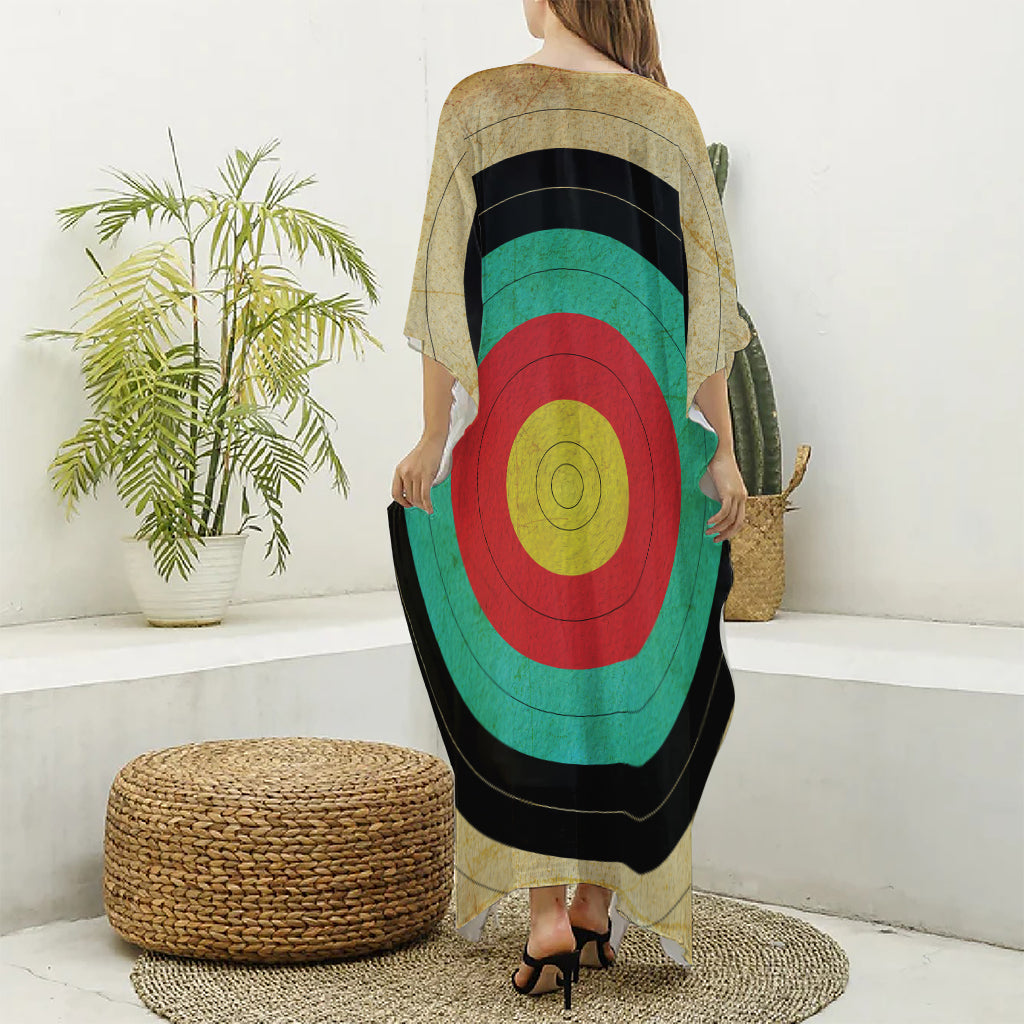 Grunge Bullseye Target Print Silk V-Neck Kaftan Dress