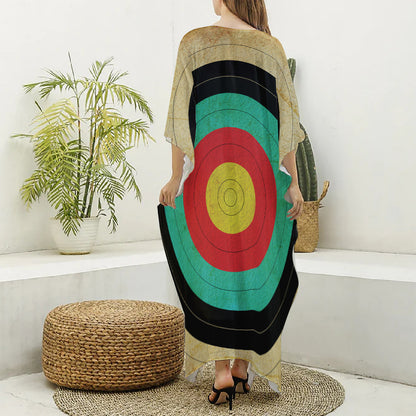 Grunge Bullseye Target Print Silk V-Neck Kaftan Dress